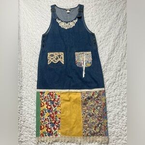 COUNTRY PICKINGS CLASSIC PATCHWORK  DENIM JUMPER DRESS SIZE XL